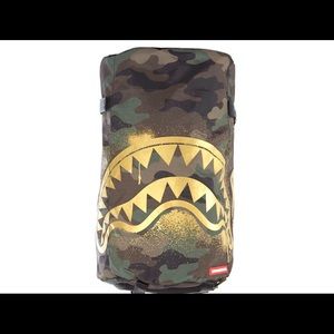 NWT Sprayground Gold Stencil Shark Duff Pack Camo